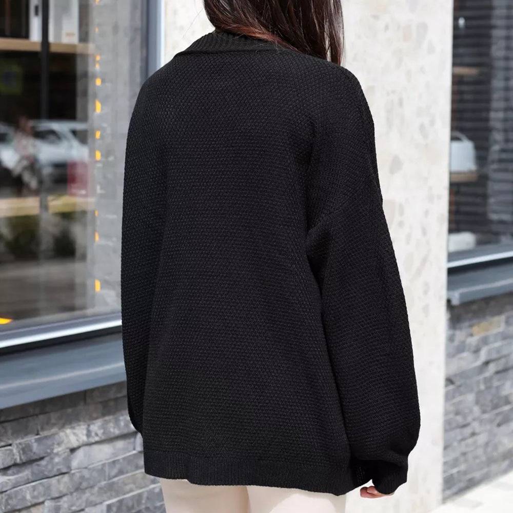 Damen lässige Strickjacke mit weitem Schnitt und tiefen Ärmeln Drune
