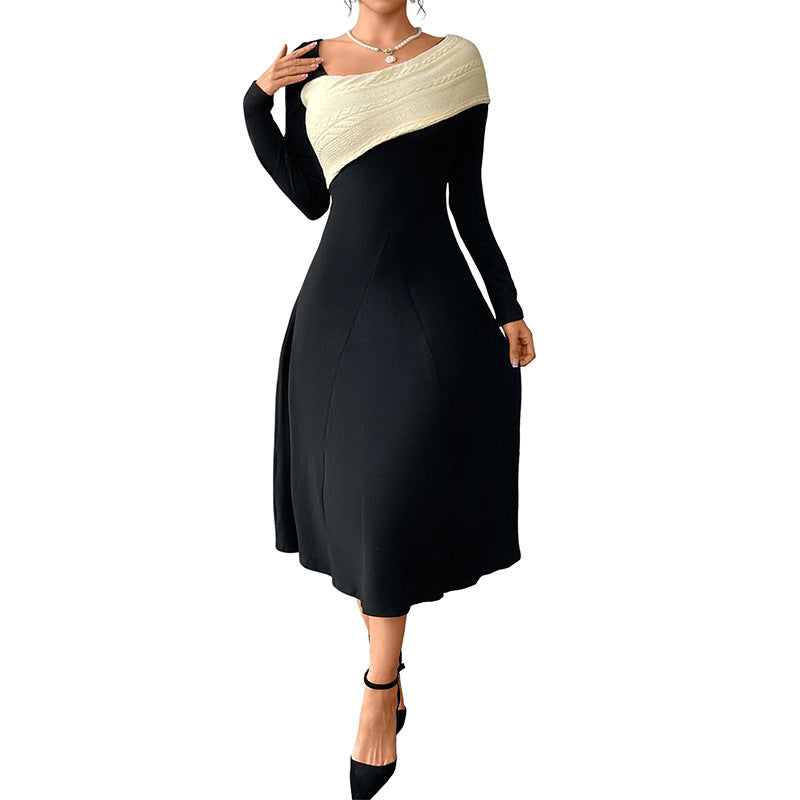 Damen Asymmetrisches Midikleid mit One-Shoulder-Strickdetail und figurbetontem Fall Drune