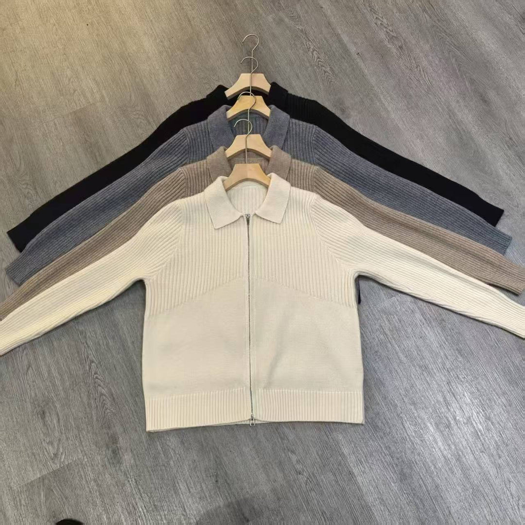 Damen gemütlicher Strickcardigan mit Reißverschluss und feinem Rippmuster Drune