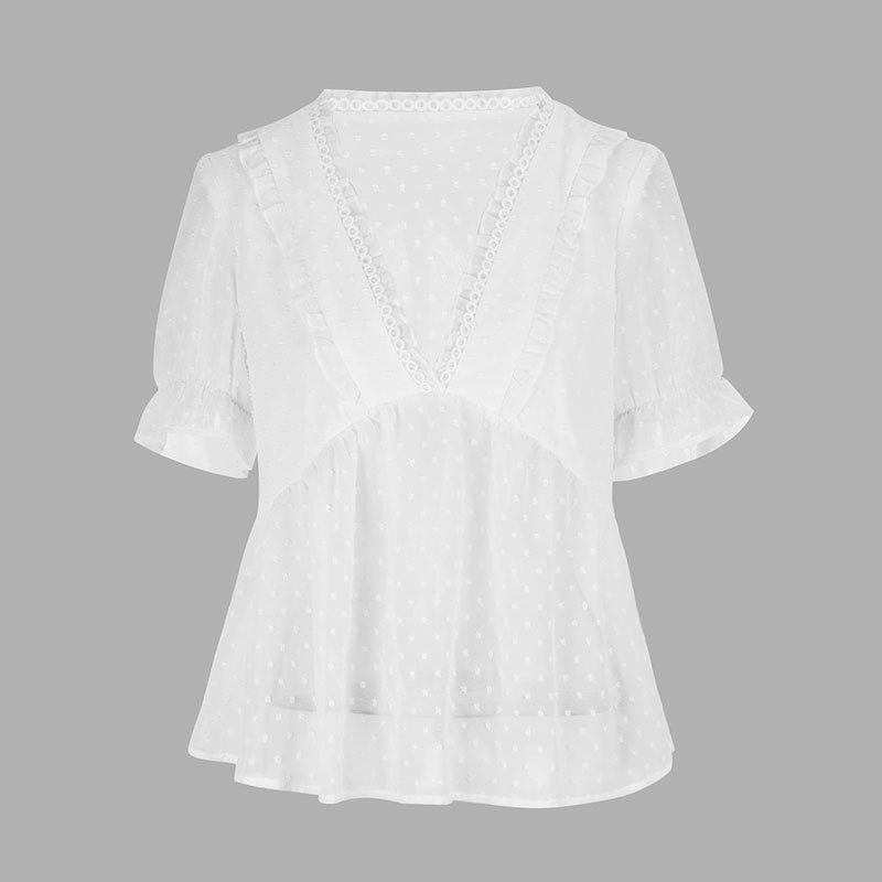 Damen Blusenshirt mit Rüschendetails und punktuellem Design Drune