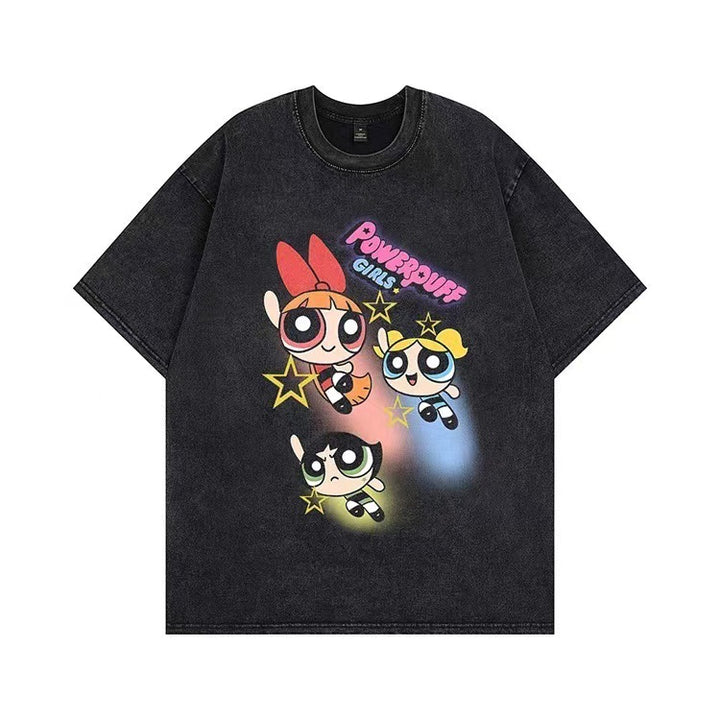 Damen T-Shirt mit angepasstem Powerpuff Girls Grafikdruck Drune