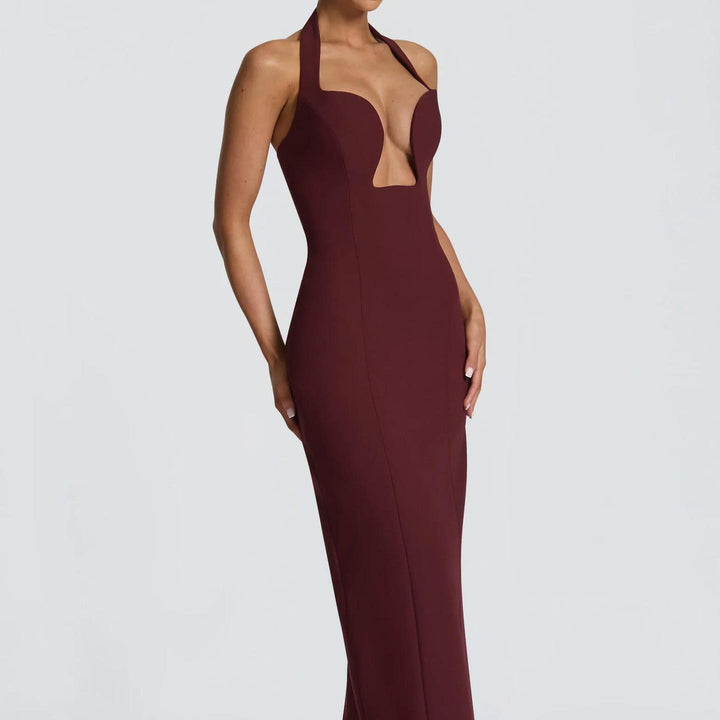 Damen Elegantes Maxikleid mit tiefem V-Ausschnitt und schmeichelnder Silhouette Drune
