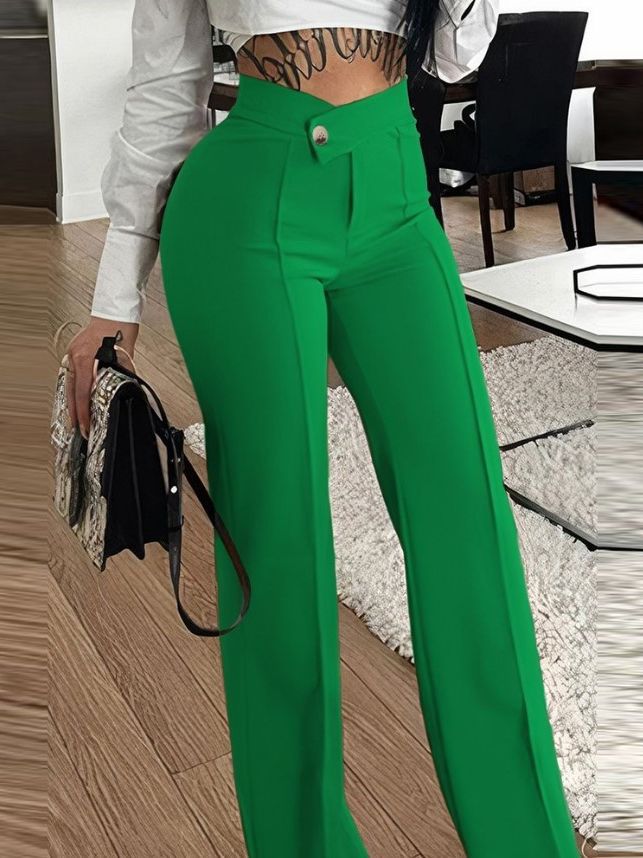 Damen Elegante hohe Taille Hose mit dekorativen Knopfdetails Drune