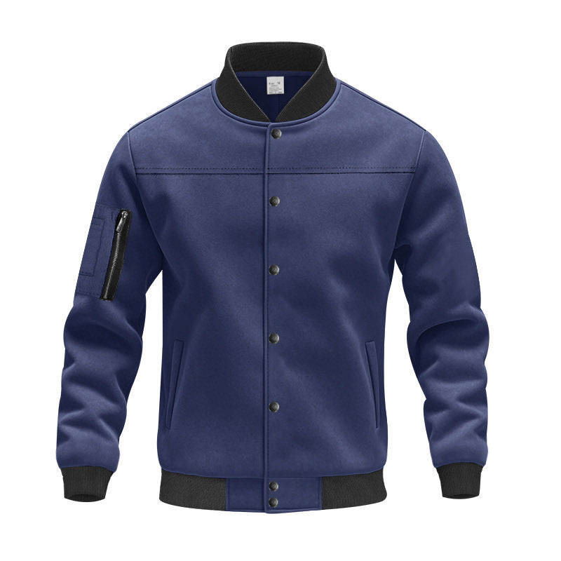 Herren Varsity-Bomberjacke mit Druckknopfverschluss, Ärmeltasche und gerippten Bündchen Drune