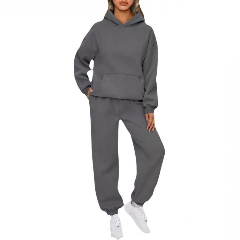 Damen nan Oversize Kapuzenpullover und Fleece Jogginghose Set mit Kängurutasche Drune