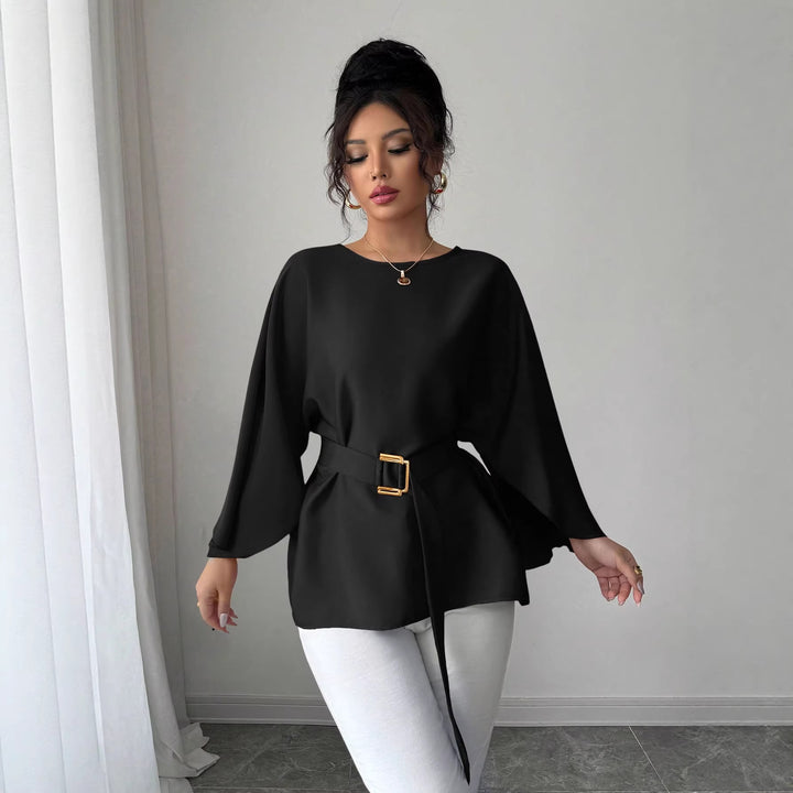 Damen Elegante Chiffon-Tunika mit Cape-Ärmeln und Taillengürtel Drune