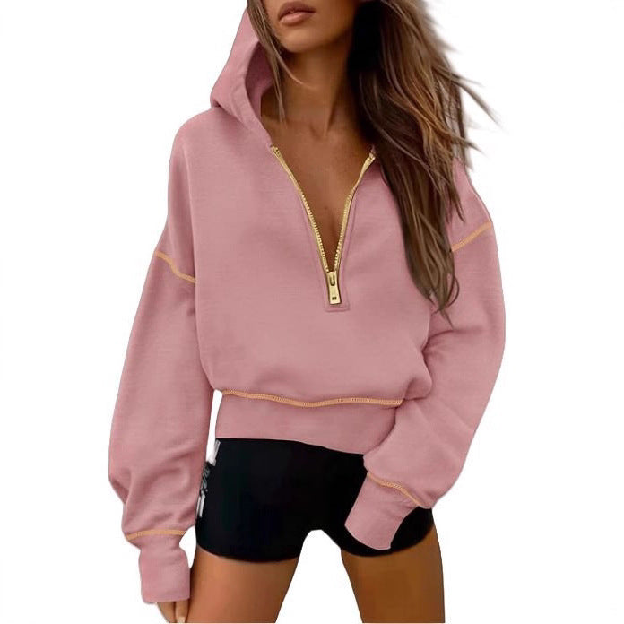 Damen lässiger Hoodie mit goldenen Akzenten und hohem Kragen Drune