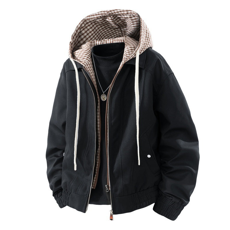 Herren winddichte Kapuzenjacke im Layer-Look mit gestreiftem Innenfutter und elastischem Saum Drune