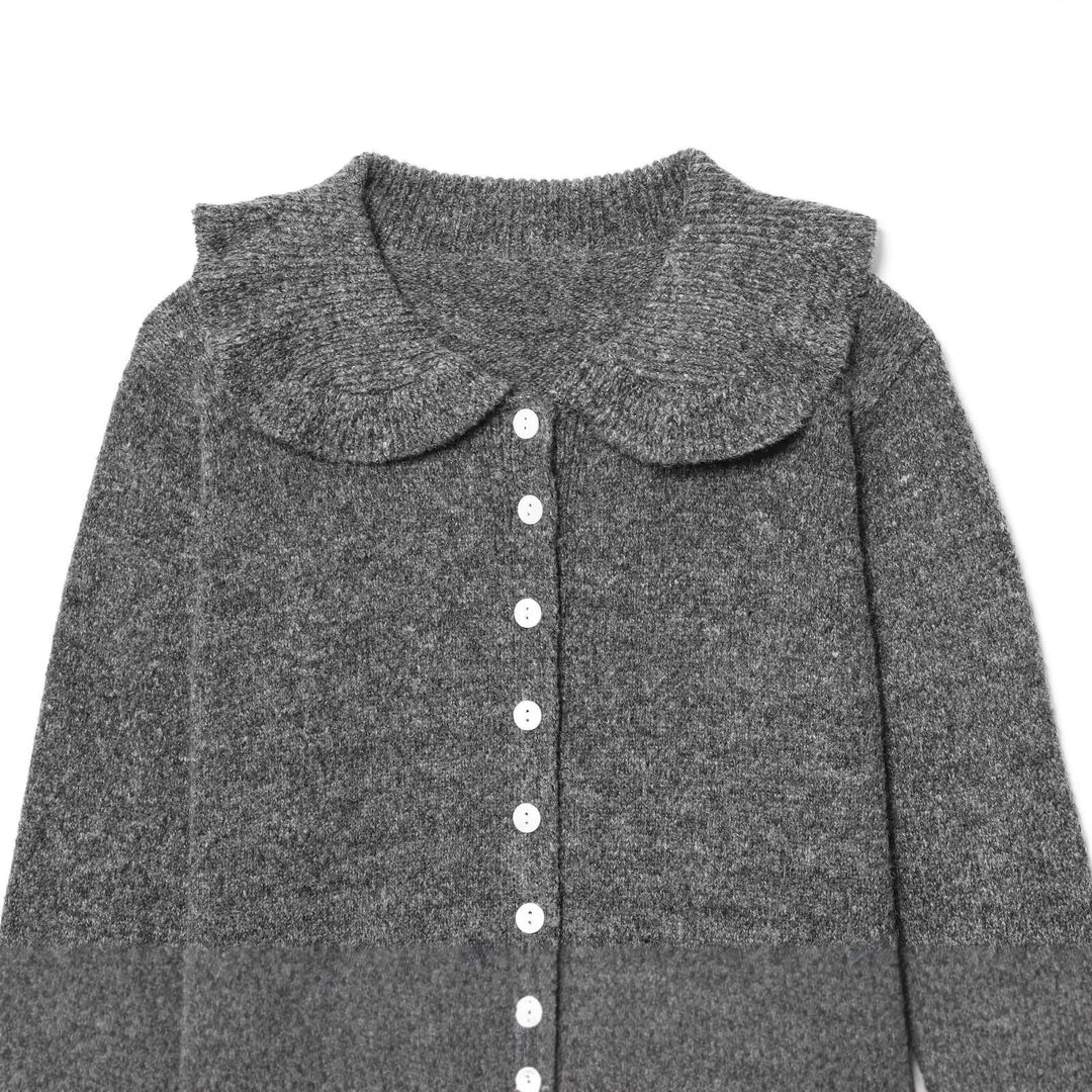 Damen Strickjacke mit großem Kragen und Knopfleiste Drune