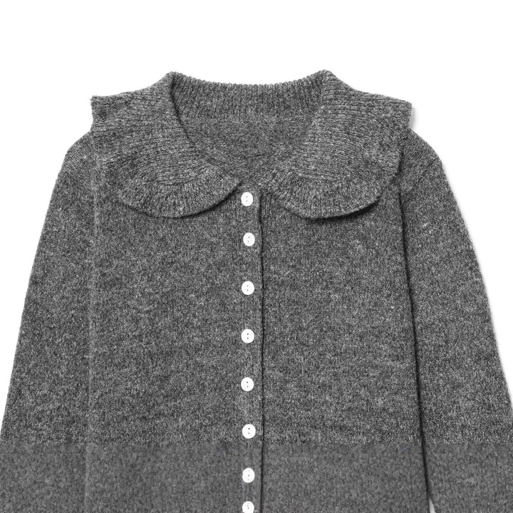 Damen Strickjacke mit großem Kragen und Knopfleiste Drune