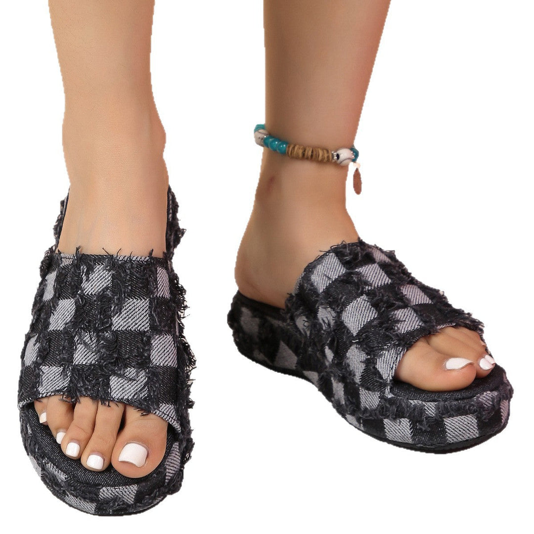 Damen Wedge-Pantoletten mit lässigem Fransen-Design und atmungsaktiver Textiloberfläche Drune