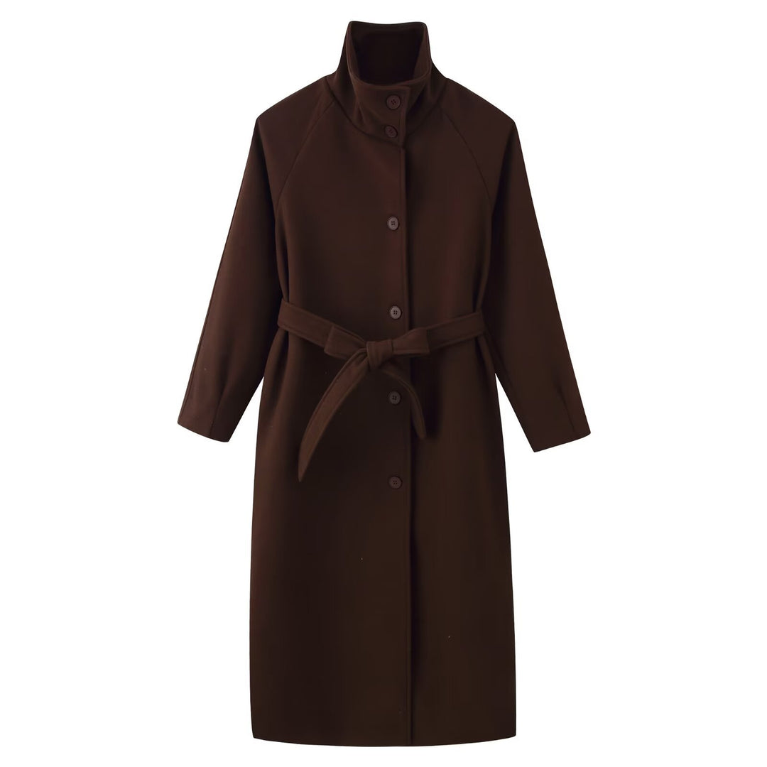 Damen elegante Übergangsjacke mit hochgeschlossenem Kragen und Taillengürtel Drune