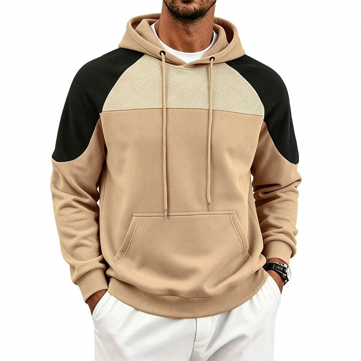 Herren Kapuzenpullover aus French Terry mit Waffelstruktur-Einsätzen und Kängurutasche Drune