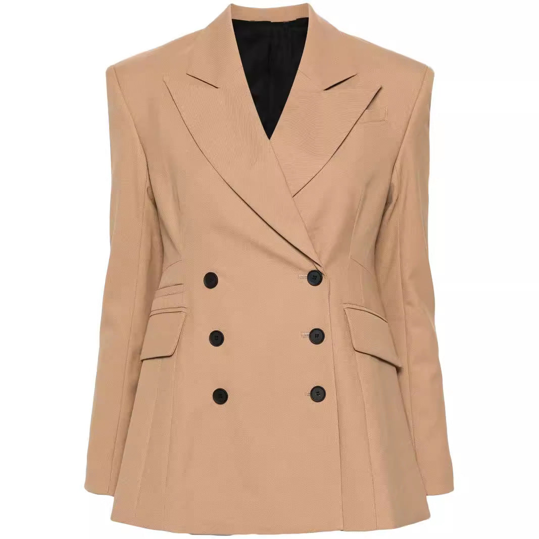 Damen Zweiteiliges tailliertes Doppelreihiges Blazer‑Hosenanzug mit ausgestellter Palazzohose Drune
