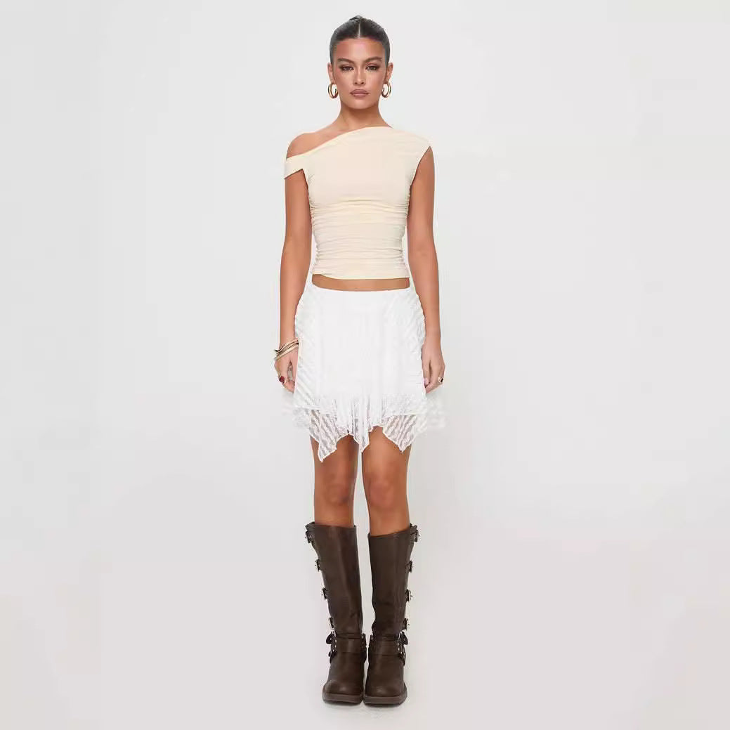 Damen verspielter Spitzenshorts mit asymmetrischem Saum Drune
