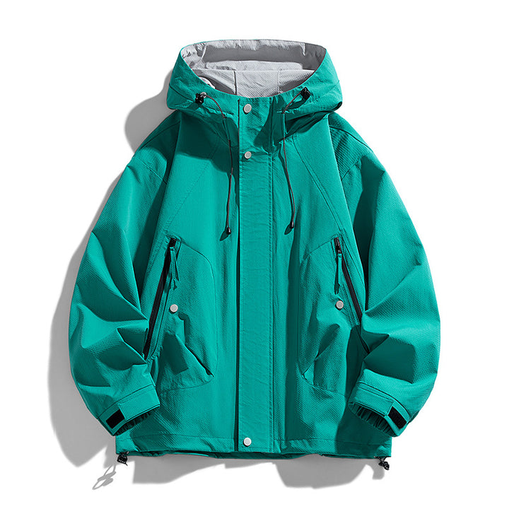 Unisex leichte winddichte Outdoorjacke mit Kapuze, wasserabweisender Außenhülle und verstellbarem Saum Drune