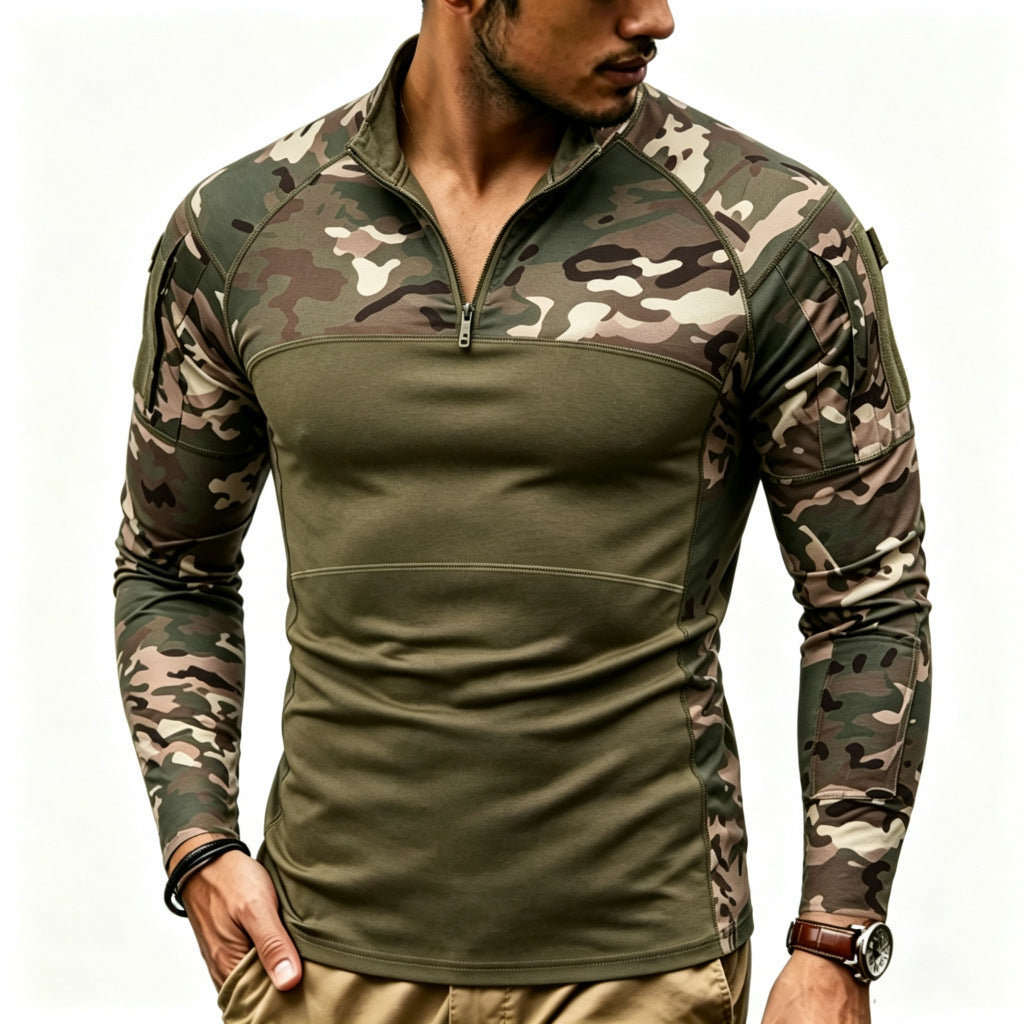 Herren Kompressions-Langarmtop mit Halbzip und taktischem Camouflage-Design Drune