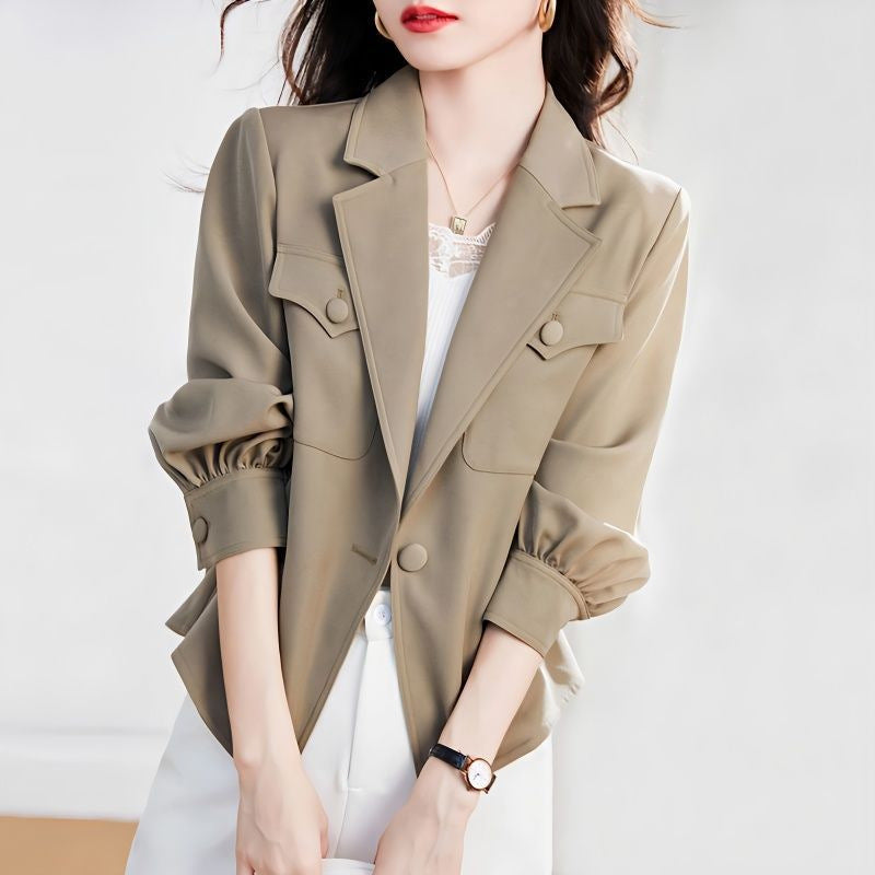 Damen Modischer Blazer mit strukturierten Puffärmeln Drune
