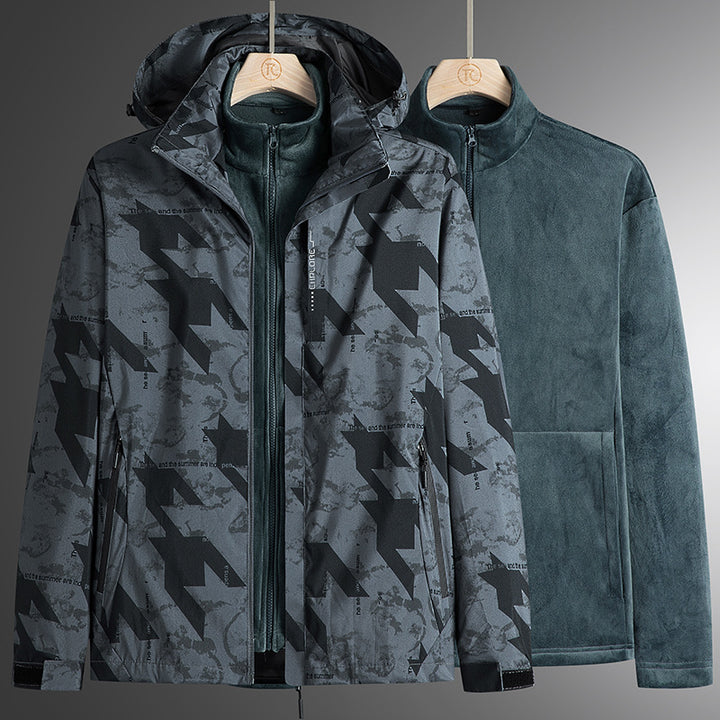 Herren modularer Softshell-Parka mit herausnehmbarer Fleece-Innenjacke, winddichter Außenhülle und verstellbarer Kapuze Drune