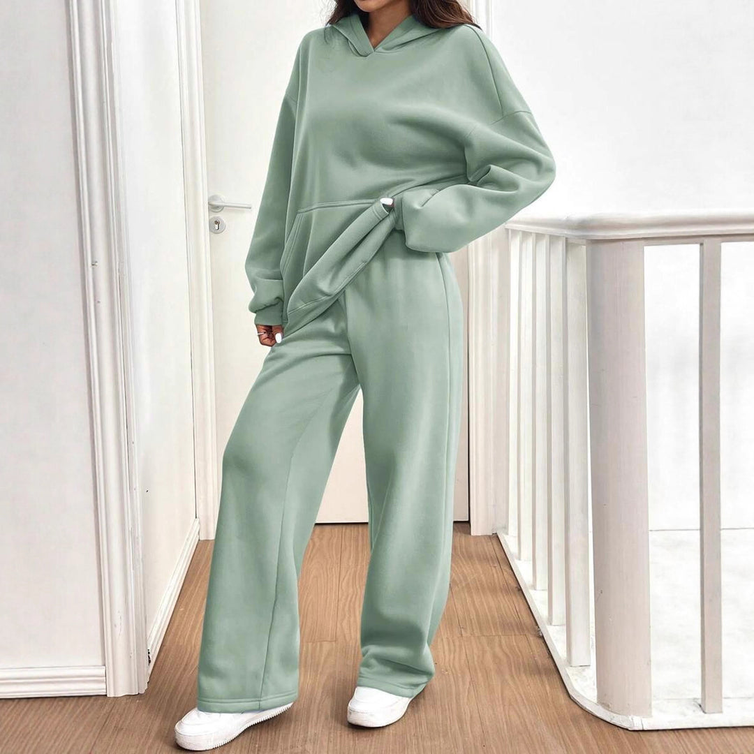 Damen lässiger Hoodie mit hoher Taille und weitem Hosen-Set Drune