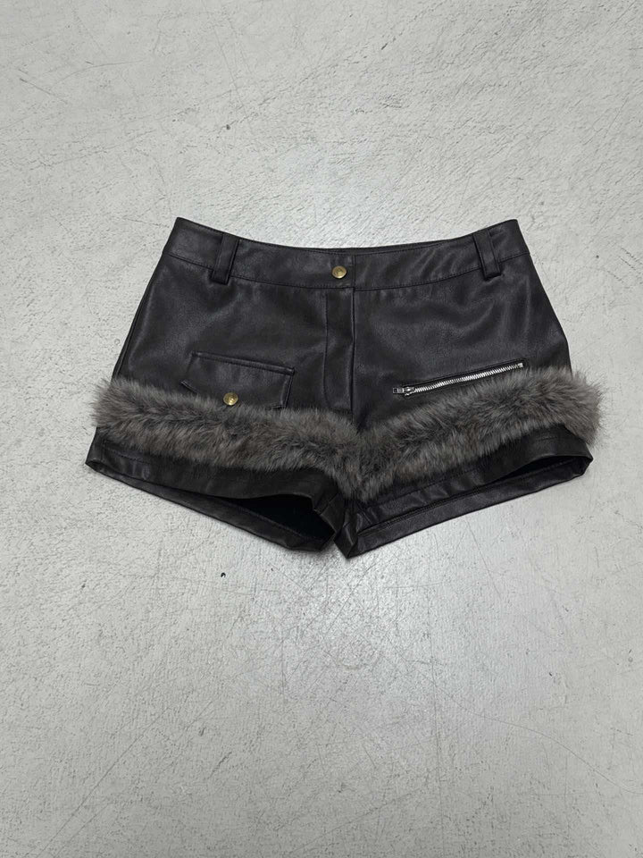 Damen Leder-Shorts mit Kunstfellbesatz Drune
