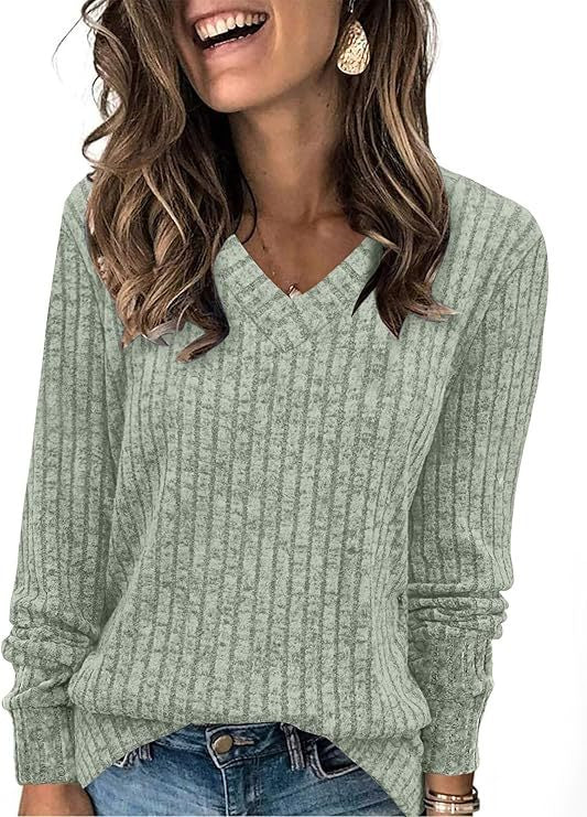 Damen Gerippter V‑Ausschnitt Feinstrickpullover mit lässiger Oversize-Passform Drune