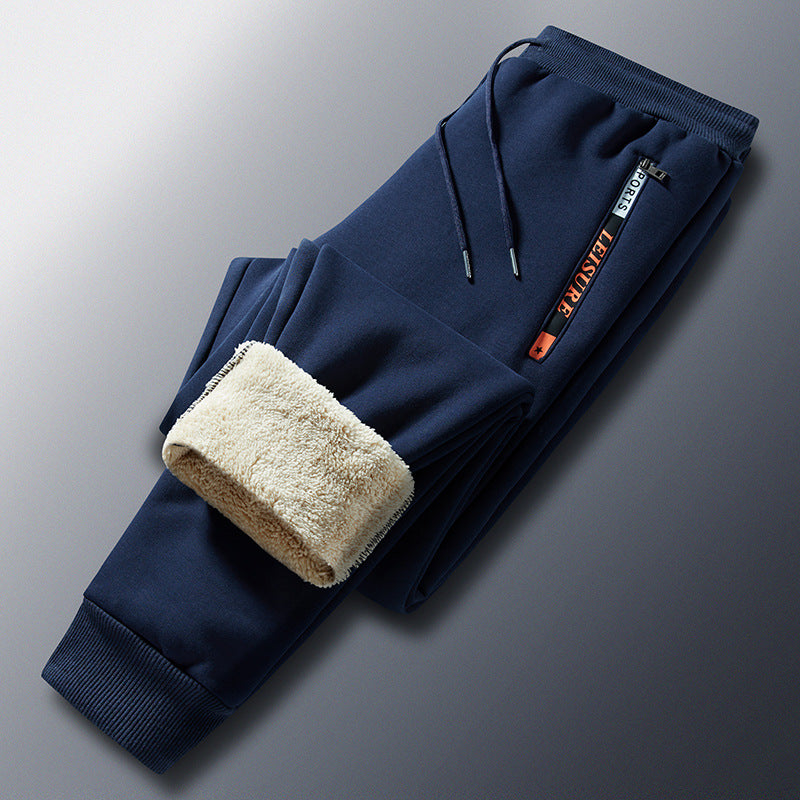 Herren Winterliche Fleece-Jogginghose mit Teddyfutter, elastischem Bund und Reißverschlusstaschen Drune