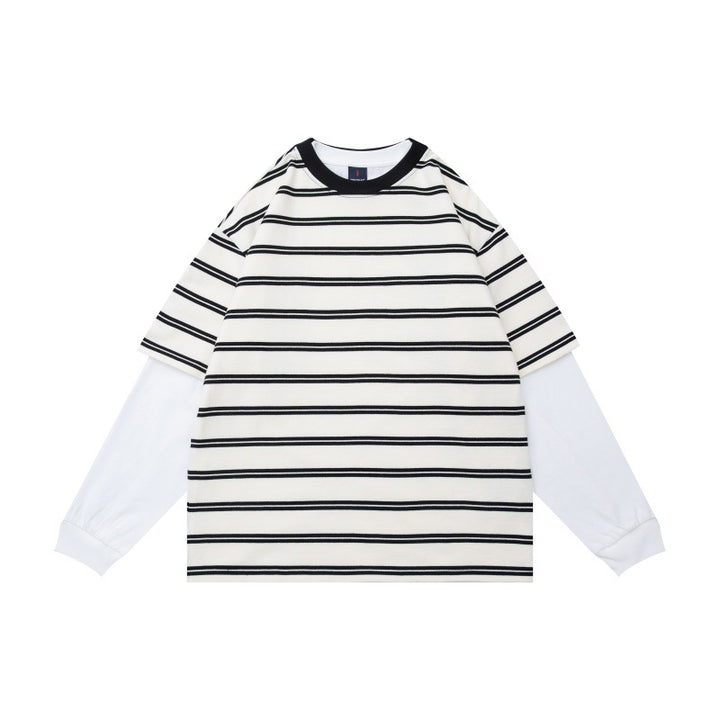 Unisex Lagenlook-Langarmshirt mit gestreiftem Oversize-Oberteil und eingesetzten Innärmeln Drune