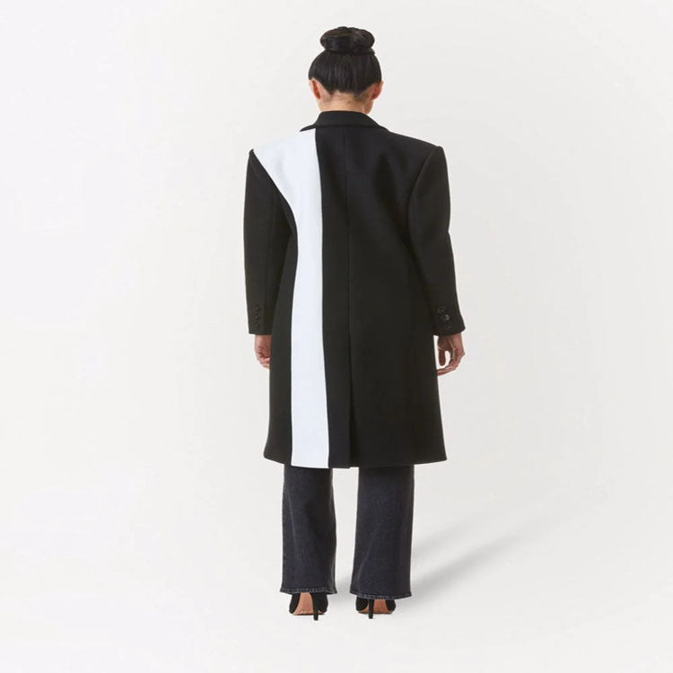 Damen Taillierter Midi‑Longcoat im Clean‑Tailoring mit kontrastiertem Innenfutter und Schalkragen Drune