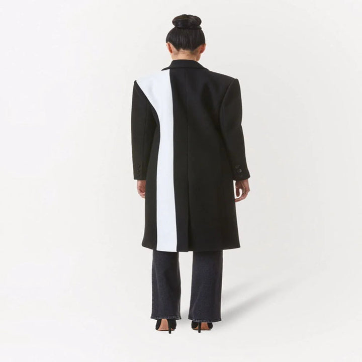 Damen Taillierter Midi‑Longcoat im Clean‑Tailoring mit kontrastiertem Innenfutter und Schalkragen Drune