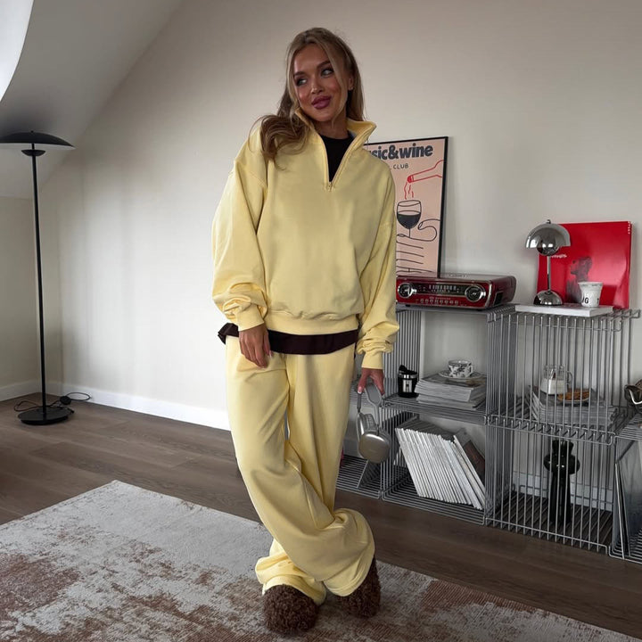 Damen Oversize Sweatshirt mit Halbzip und hohem Stehkragen Drune