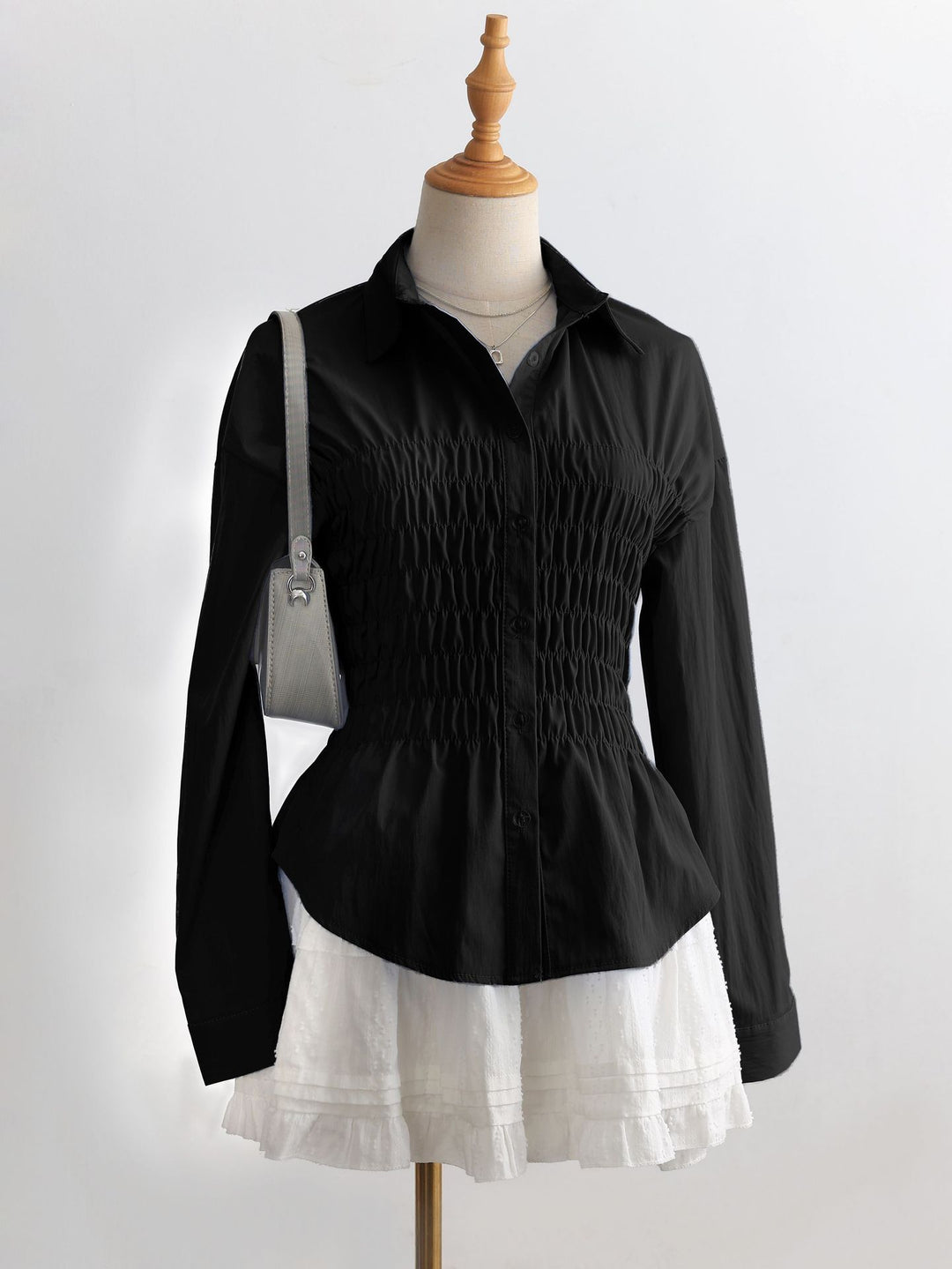 Damen nan taillierte Hemdbluse mit geraffter Brustpartie und Schößchen Drune