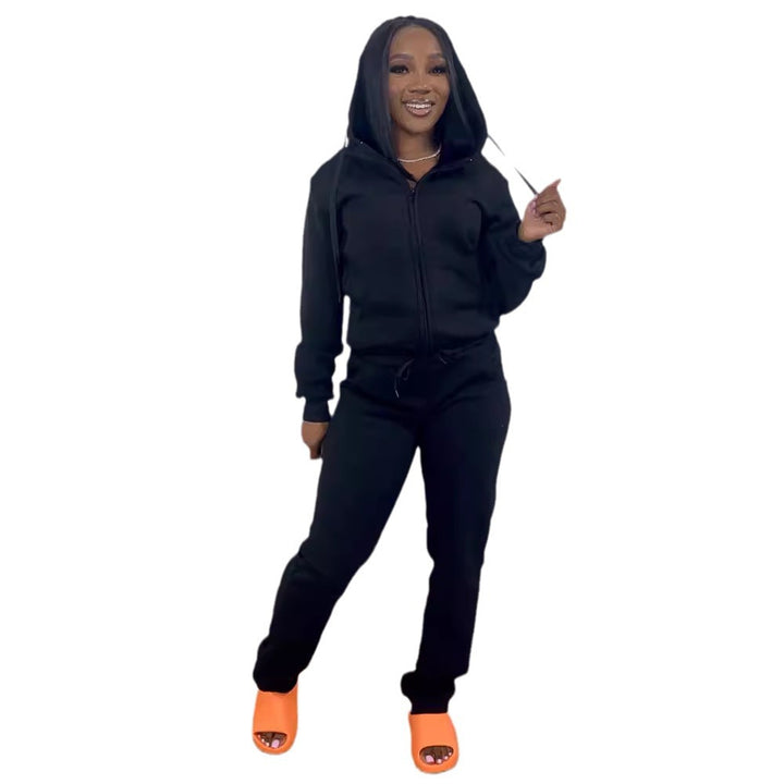 Damen nan Komfort-Zip-Hoodie mit taillenhoher Bootcut-Jogginghose Set Drune