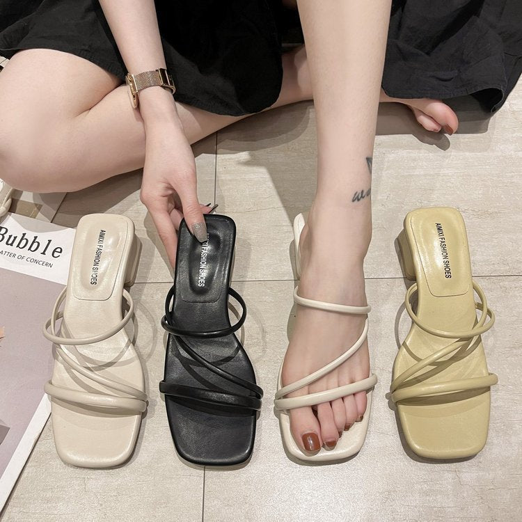 Damen elegante Riemchen-Sandaletten mit quadratischem Absatz Drune