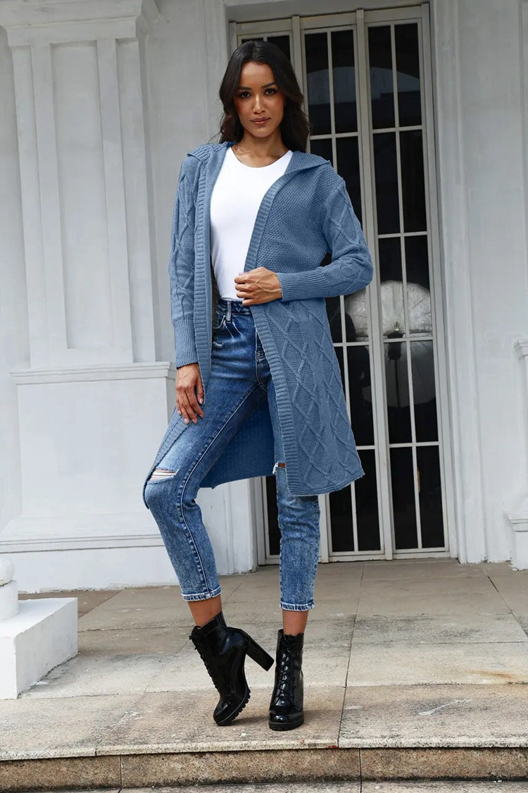 Damen Grobstrick-Cardigan mit elegantem Kapuzendesign und strukturiertem Muster Drune