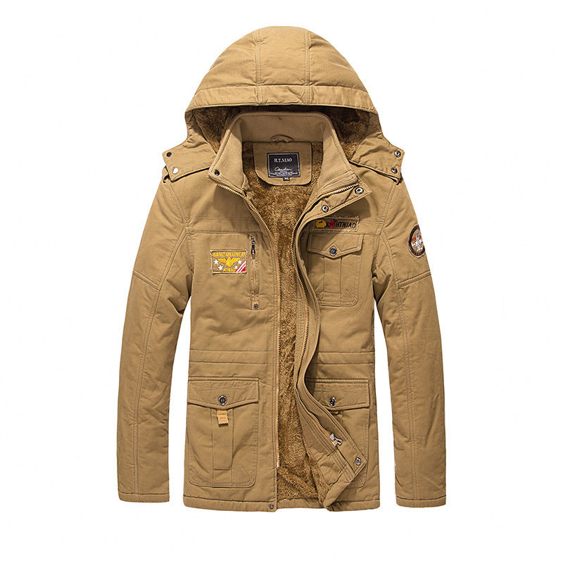Herren Militärinspirierter Canvas-Parka mit Teddyfutter, abnehmbarer Kapuze und Utility-Taschen Drune