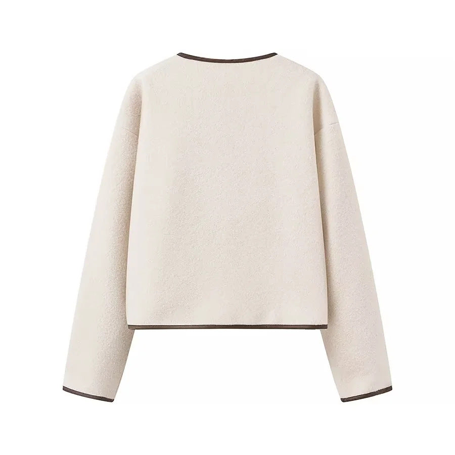 Damen flauschige Kurzjacke mit dekorativem Bindeband Drune