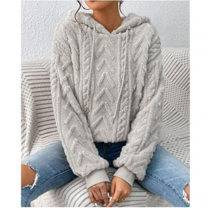 Damen Flauschiger Kapuzenpullover im Zopfmuster mit Oversize-Schnitt Drune