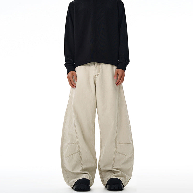 Herren Weitgeschnittene Workwear-Palazzo-Hose aus robustem Baumwoll-Twill mit Paneelnähten Drune