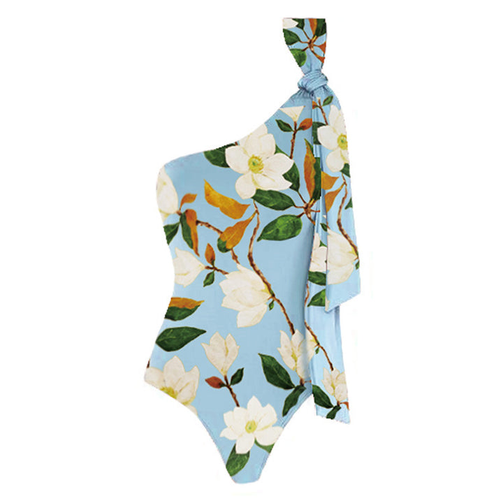 Damen Einseitiger Badeanzug mit floralem Design und elegantem Schleifen-Detail Drune