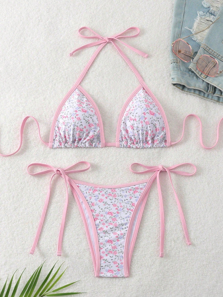 Damen verspielter Triangel-Bikini mit seitlichen Bindebändern Drune