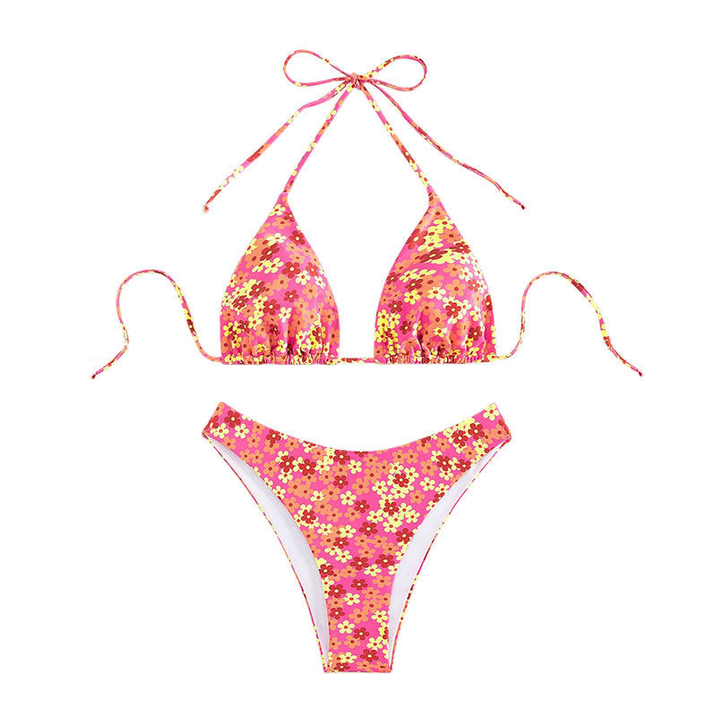 Damen Triangel-Bikini mit floralem Design und hohem Beinausschnitt Drune