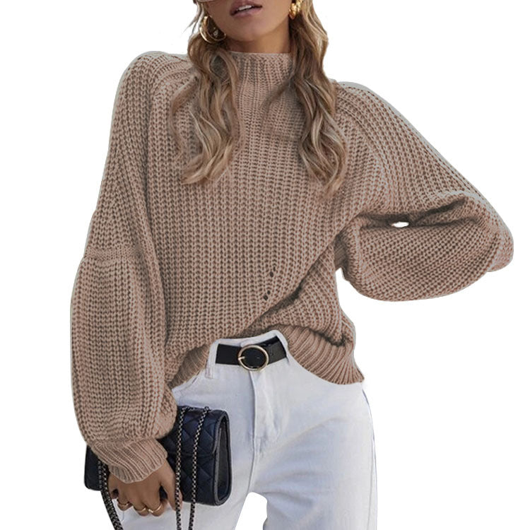 Damen Strickpullover mit weitem Schnitt und modernen Puffärmeln Drune