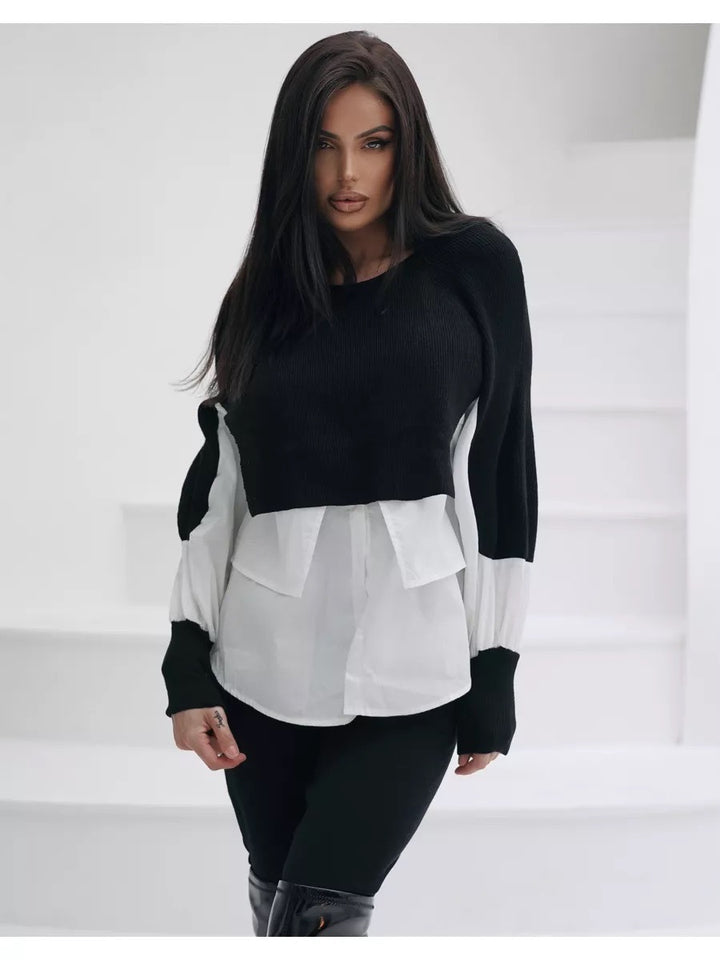 Damen modischer cropped Pullover mit innovativen Layering-Details Drune