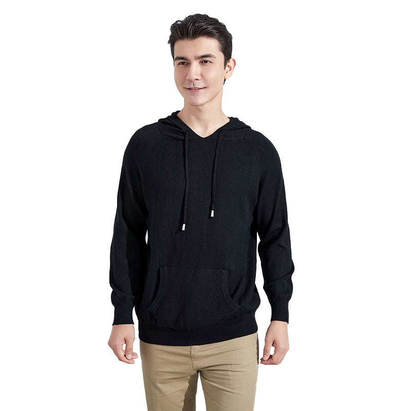 Herren Leichter Kapuzen-Feinstrickpullover mit Kängurutasche und Raglanärmeln Drune