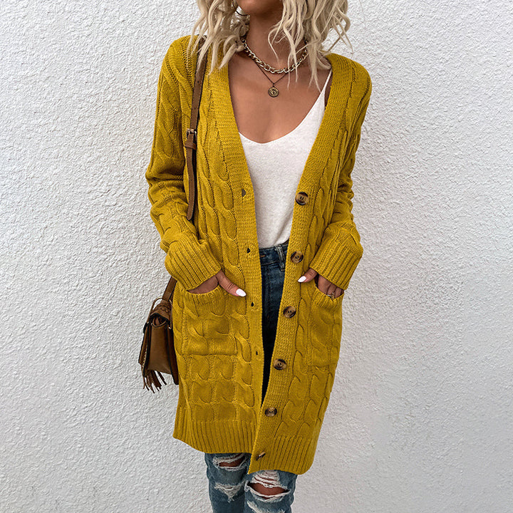 Damen Lange gestrickte Strickjacke mit Kabelmuster Drune
