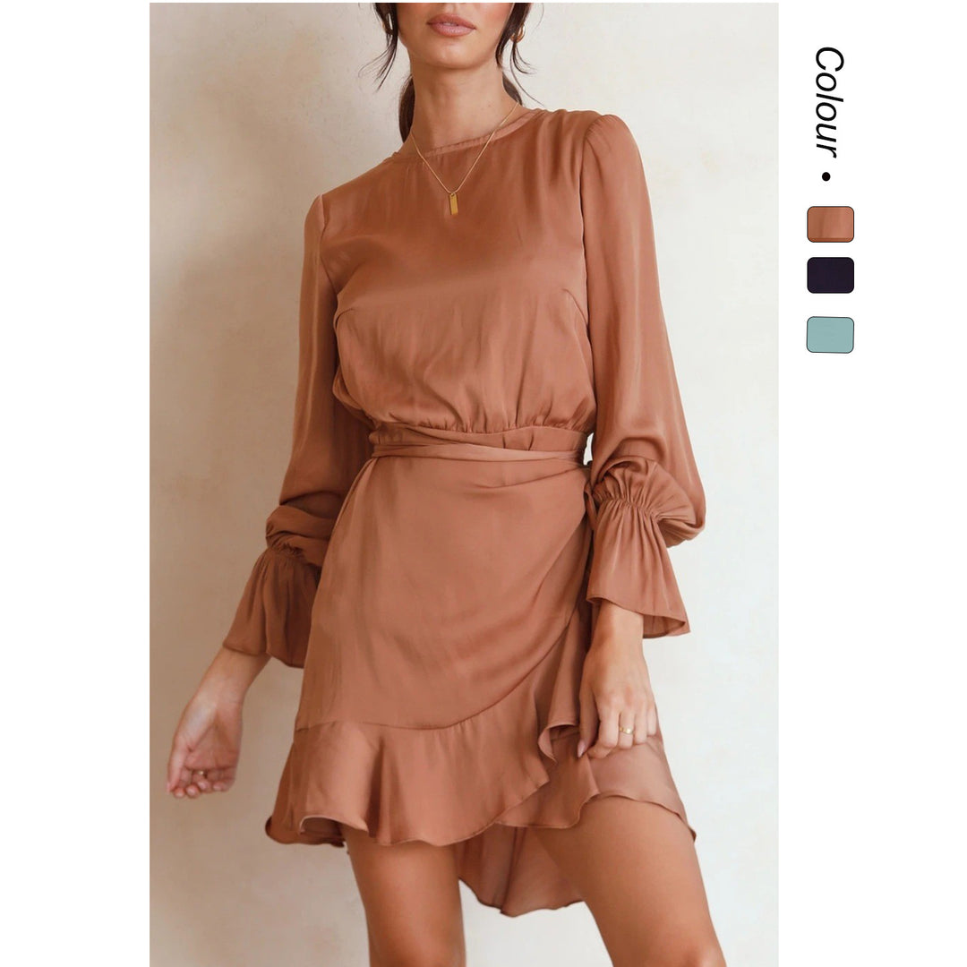 Damen Wickelkleid mit schwingenden Volant-Ärmeln und elegantem Taillenband Drune