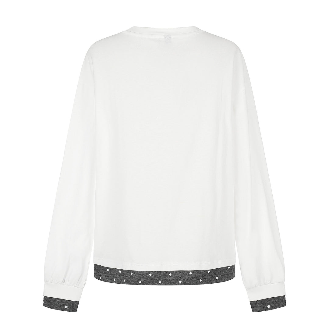 Damen Langarm-Pyjama-Top mit halbnaher Knopfleiste, Herz-Hundeprint und kontrastiertem Bündchen Drune