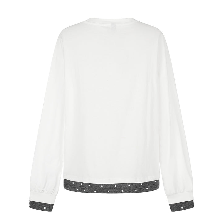 Damen Langarm-Pyjama-Top mit halbnaher Knopfleiste, Herz-Hundeprint und kontrastiertem Bündchen Drune