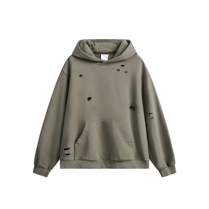 Unisex Oversize-Hoodie mit Distressed-Details, Kängurutasche und gerippten Bündchen Drune